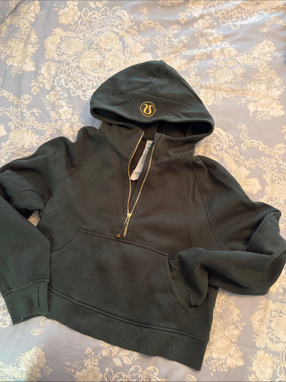Lululemon Scuba Oversized 1/2 Zip Cropped Hoodie Emerald Green/Gold Sz. M/L